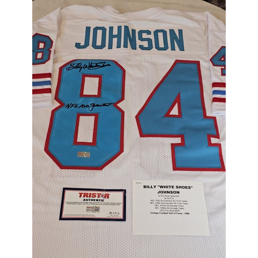 Billy White Shoes Johnson Autographed/Signed Jersey TRISTAR White Custom Jersey